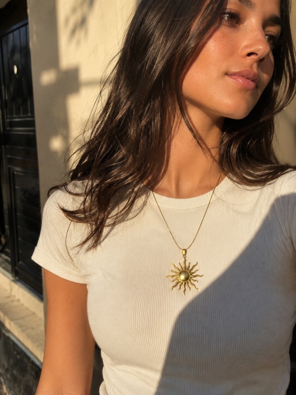18K Gold Plated Stainless Steel Sunburst Pendant Necklace